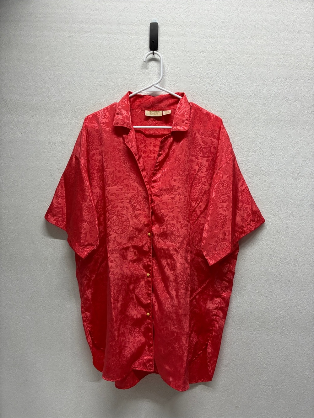Victoria's Secret Vintage Red Floral Burton Down Short Sleeve Pajama Top // L